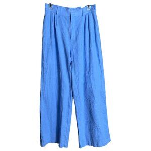 NWT Abercrombie & Fitch Linen Blend Pants Blue Wide Leg Beach Summer Womens M